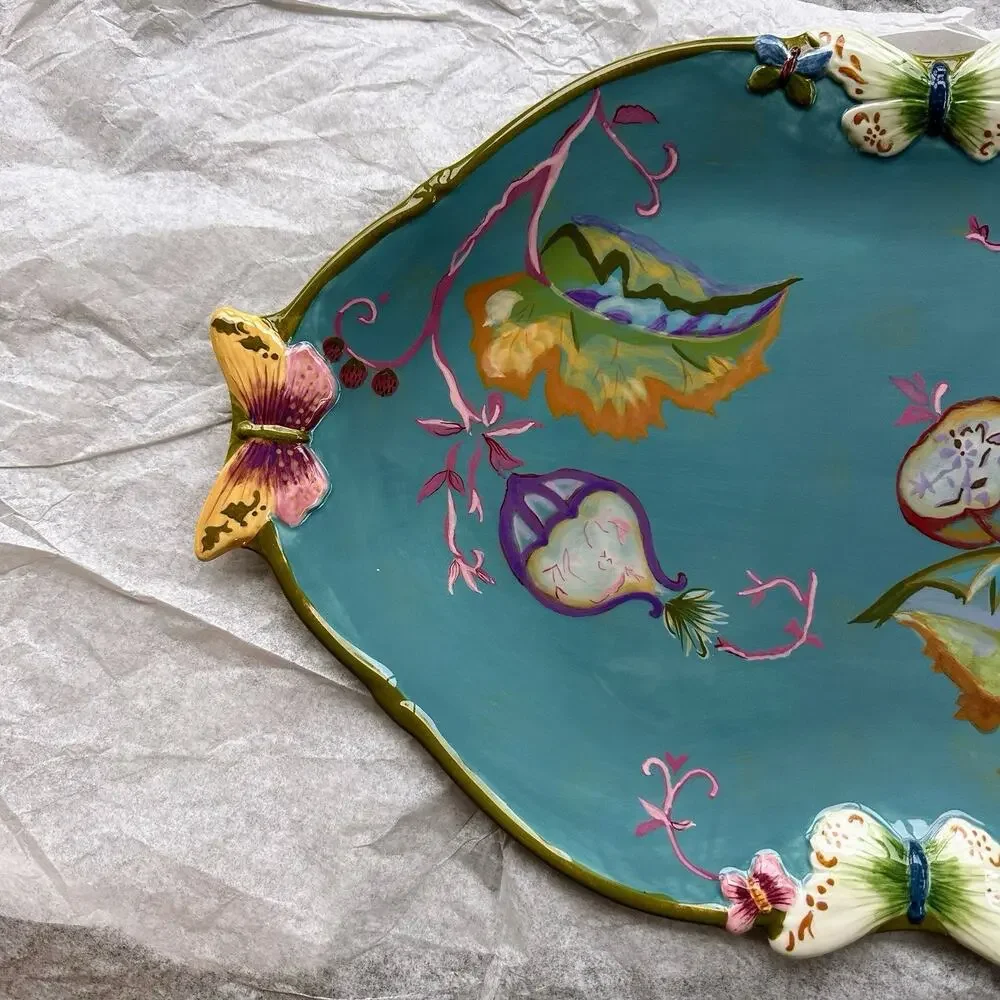 Tracy Porter Papillon Collection LARGE Platter Butterfly Floral Nature Blue WOW